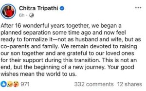 Chitra Tripathi informed about his divorce Chitra Tripathi informed about his divorce